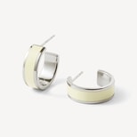 Enamel Hoop Earrings in Ivory Enamel & Palladium Silver Plated from Aspinal of London