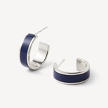 Enamel Hoop Earrings in Navy Enamel & Palladium Silver Plated from Aspinal of London