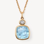Duo Gemstone Pendant Necklace in Sky Blue Topaz, White Topaz & 18ct Gold Vermeil from Aspinal of London