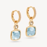 Duo Gemstone Charm Hoop Earrings in Sky Blue Topaz, White Topaz & 18ct Gold Vermeil from Aspinal of London