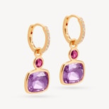 Duo Gemstone Charm Hoop Earrings in Rhodolite Garnet, Purple Amethyst & 18ct Gold Vermeil from Aspinal of London
