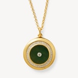 Round Locket Necklace in Green Aventurine, White Topaz & 18ct Gold Vermeil from Aspinal of London