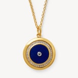 Round Locket Necklace in Lapis Lazuli, White Topaz & 18ct Gold Vermeil from Aspinal of London