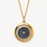Round Locket Necklace in Labradorite, White Topaz & 18ct Gold Vermeil from Aspinal of London