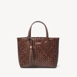 Small Island Tote in Chocolate Woven Leather from Aspinal of London