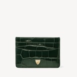 Slim Credit Card Holder in Deep Shine Evergreen Croc from Aspinal of London
