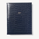 2027 A4 Day to Page Diary in Deep Shine Navy Small Croc from Aspinal of London
