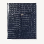 2027 A4 Week to View Diary in Deep Shine Navy Small Croc from Aspinal of London