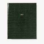 2027 A4 Week to View Diary in Deep Shine Evergreen Small Croc from Aspinal of London