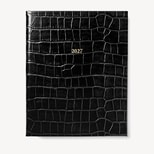 2027 A4 Week to View Diary in Deep Shine Black Croc from Aspinal of London