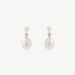 Diamond & Pearl Drop Earrings in Diamond, Pearl & 14ct White Gold from Aspinal of London