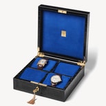 Harrison Four Piece Watch Box in Black Croc & Cobalt Blue Suede from Aspinal of London