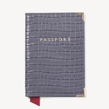 Passport Cover in Deep Shine Dusky Blue Small Croc from Aspinal of London