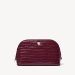 Classic Makeup Case in Deep Shine Garnet Small Croc from Aspinal of London