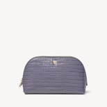 Classic Makeup Case in Deep Shine Dusky Blue Small Croc from Aspinal of London