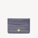 Slim Credit Card Holder in Deep Shine Dusky Blue Small Croc from Aspinal of London