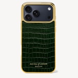 iPhone 18 Pro Max Case in Deep Shine Evergreen Croc from Aspinal of London