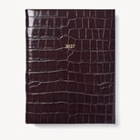 2027 A4 Day to Page Diary in Deep Shine Dark Amazon Brown Croc from Aspinal of London