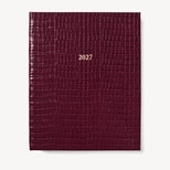 2027 A4 Week to View Diary in Deep Shine Garnet Small Croc from Aspinal of London