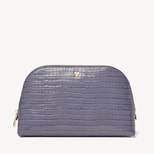 Classic Toiletry Bag in Deep Shine Dusky Blue Small Croc from Aspinal of London