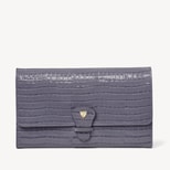 Travel Wallet in Deep Shine Dusky Blue Small Croc from Aspinal of London