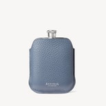 5oz Hip Flask with Leather Pouch in Heritage Blue Pebble from Aspinal of London