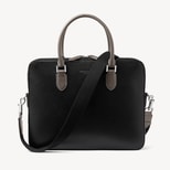Slim Leather Briefcase in Black & Charcoal Saffiano from Aspinal of London