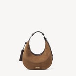 Soho Mini Crescent in Praline Suede & Chocolate Nappa from Aspinal of London