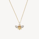 Diamond Bee Pendant Necklace in 14ct Gold from Aspinal of London