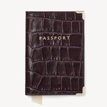 Passport Cover in Deep Shine Amazon Brown Croc from Aspinal of London