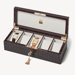 Five Piece Watch Box in Deep Shine Amazon Brown Croc & Stone Suede from Aspinal of London