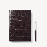 2027 A5 Week to View Diary & Pen Set in Deep Shine Amazon Brown Croc from Aspinal of London