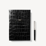 2027 A5 Week to View Diary & Pen Set in Deep Shine Black Croc from Aspinal of London