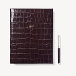 2027 A4 Week to View Diary & Pen Set in Deep Shine Amazon Brown Croc from Aspinal of London
