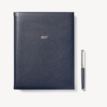 2027 A4 Week to View Diary & Pen Set in Navy Pebble from Aspinal of London
