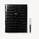 2027 A4 Week to View Diary & Pen Set in Deep Shine Black Croc from Aspinal of London