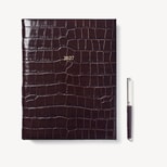 2027 A4 Day to Page Diary & Pen Set in Deep Shine Amazon Brown Croc from Aspinal of London