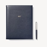 2027 A4 Day to Page Diary & Pen Set in Navy Pebble from Aspinal of London