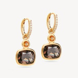 Duo Gemstone Charm Hoop Earrings in Smoky Quartz, Citrine & 18ct Gold Vermeil from Aspinal of London