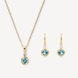 Diamond Necklace & Earrings Set in Swiss Blue Topaz, Diamond & 14ct Solid Gold from Aspinal of London