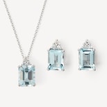 Iris Necklace & Stud Set in Aquamarine & Diamonds set in 18ct Solid White Gold from Aspinal of London