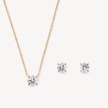 Solitaire Necklace & Stud Set in Diamond & 14ct Solid Gold from Aspinal of London