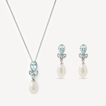 Floral Necklace & Earrings Set in Aquamarine, Diamond & 14ct Solid White Gold from Aspinal of London