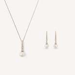Icy Drop Necklace & Earrings Set in Diamond, Pearl & 14ct Solid Gold from Aspinal of London