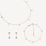 Celeste Drop Necklace, Bracelet & Earrings Set in Diamond, Pearl & 14ct Solid Gold from Aspinal of London