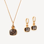 Duo Gemstone Necklace & Earrings Set in Smoky Quartz, Citrine & 18ct Gold Vermeil from Aspinal of London