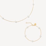Pearl Station Necklace & Bracelet Set in Freshwater Pearls & 18ct Gold Vermeil from Aspinal of London