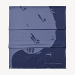 Merino & Silk Stole in Graphic Ski Scene Slate Blue & Navy from Aspinal of London