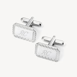 Rhodium Silver Plated Engraved Edge Rectangular Cufflinks from Aspinal of London