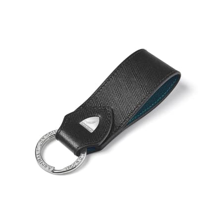 Leather Loop Keyring Black & Green Saffiano | Aspinal of London